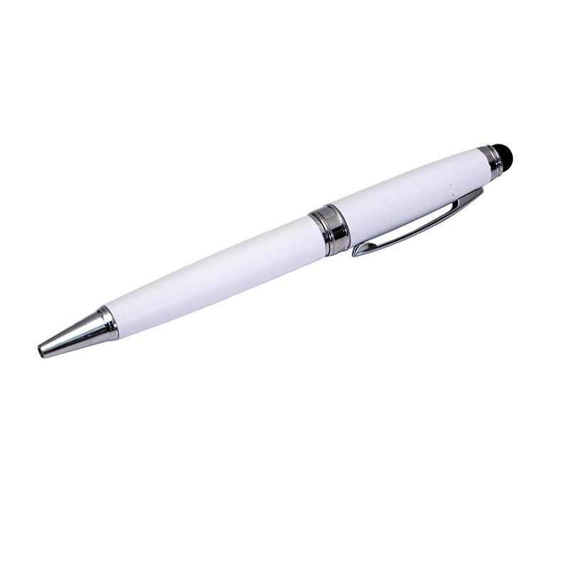 Rubberized Metal Pen With Stylus - White